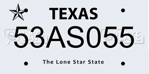 53AS055 Texas License Plate