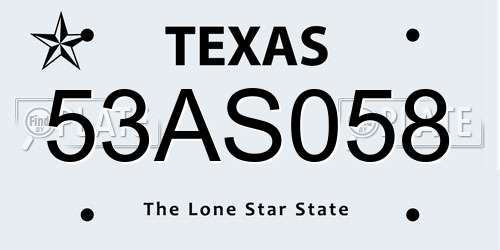 53AS058 Texas License Plate
