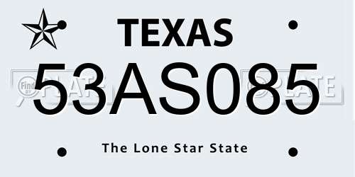 53AS085 Texas License Plate