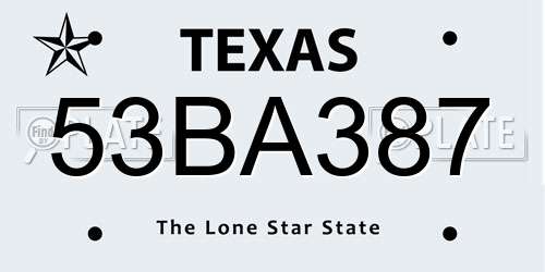 53BA387 Texas License Plate