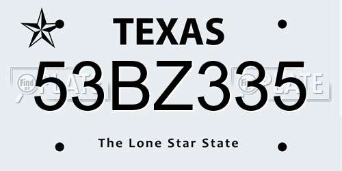 53BZ335 Texas License Plate