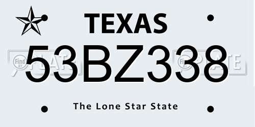 53BZ338 Texas License Plate