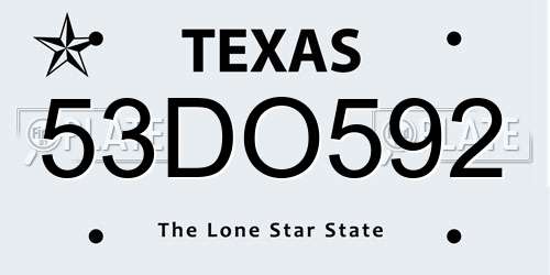 53DO592 Texas License Plate