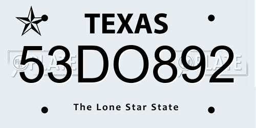 53DO892 Texas License Plate