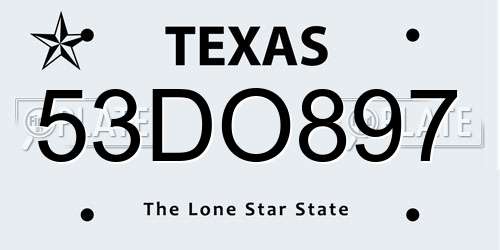 53DO897 Texas License Plate