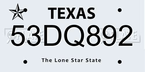 53DQ892 Texas License Plate