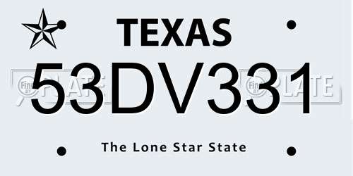 53DV331 Texas License Plate
