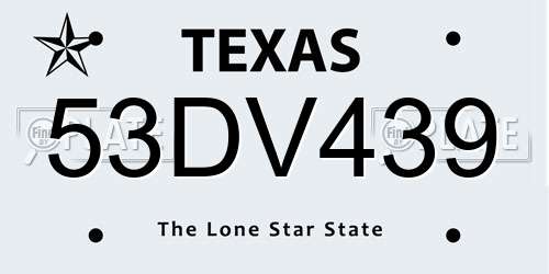 53DV439 Texas License Plate