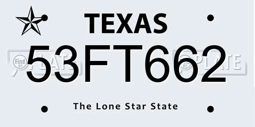 53FT662 Texas License Plate