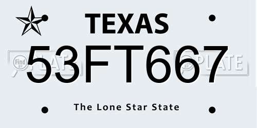 53FT667 Texas License Plate