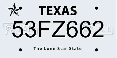 53FZ662 Texas License Plate