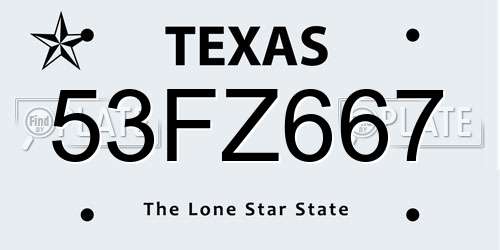 53FZ667 Texas License Plate