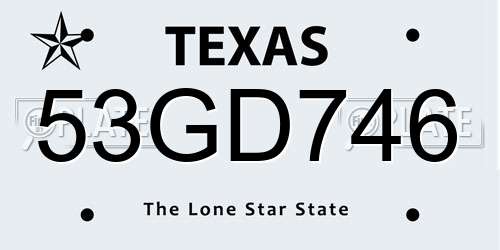53GD746 Texas License Plate