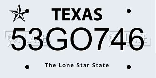 53GO746 Texas License Plate