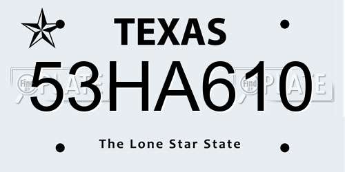 53HA610 Texas License Plate