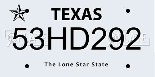 53HD292 Texas License Plate