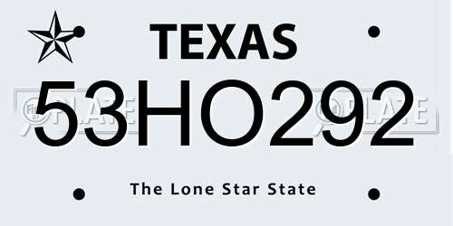 53HO292 Texas License Plate