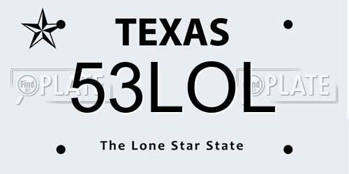 53LOL Texas License Plate