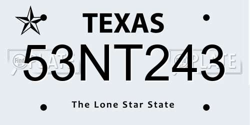 53NT243 Texas License Plate
