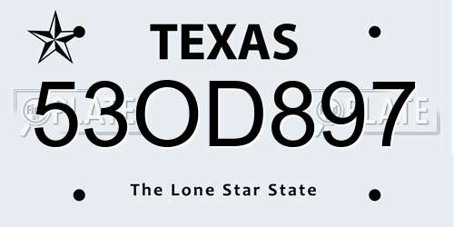 53OD897 Texas License Plate