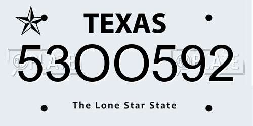 53OO592 Texas License Plate