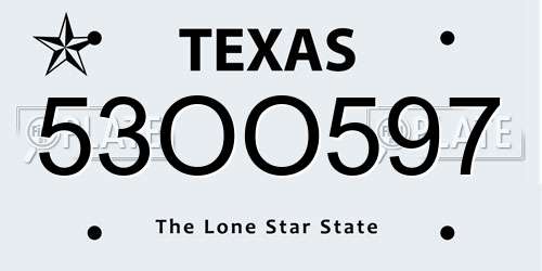 53OO597 Texas License Plate