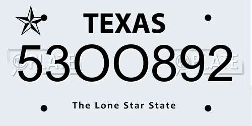 53OO892 Texas License Plate