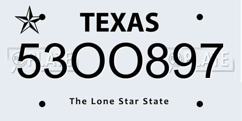 53OO897 Texas License Plate