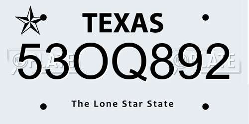 53OQ892 Texas License Plate