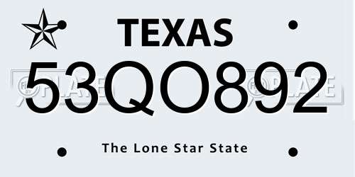 53QO892 Texas License Plate