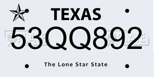 53QQ892 Texas License Plate