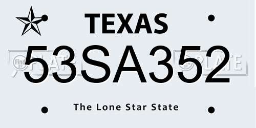 53SA352 Texas License Plate