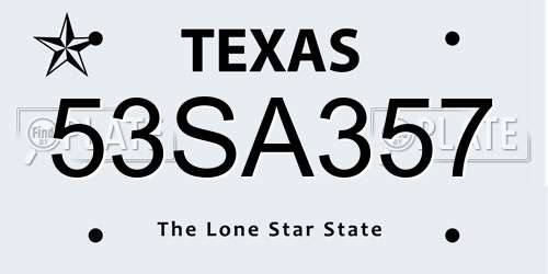 53SA357 Texas License Plate
