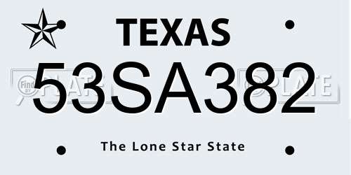 53SA382 Texas License Plate