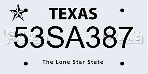 53SA387 Texas License Plate