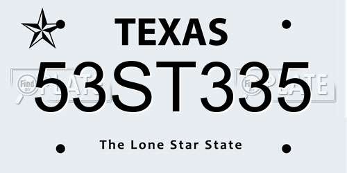 53ST335 Texas License Plate