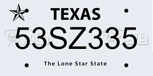 53SZ335 Texas License Plate