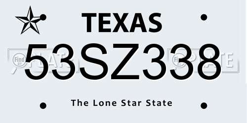 53SZ338 Texas License Plate