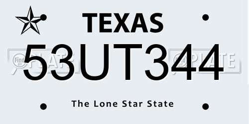 53UT344 Texas License Plate