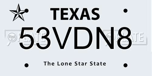 53VDN8 Texas License Plate