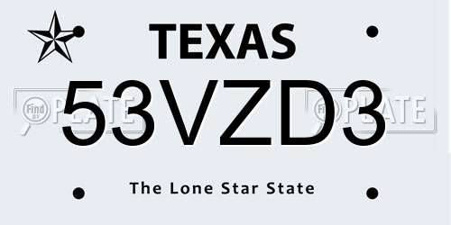 53VZD3 Texas License Plate
