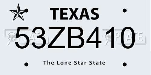 53ZB410 Texas License Plate