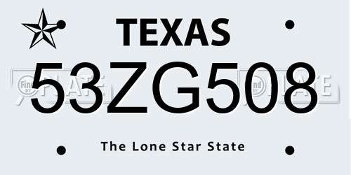 53ZG508 Texas License Plate