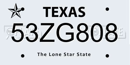 53ZG808 Texas License Plate