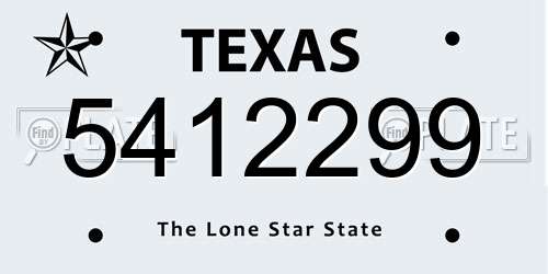 5412299 Texas License Plate