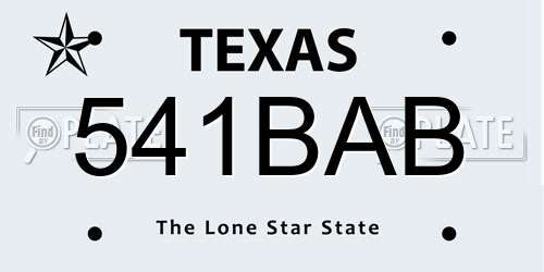 541BAB Texas License Plate