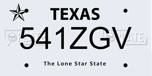 541ZGV Texas License Plate