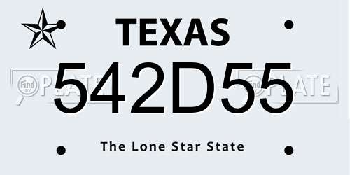 542D55 Texas License Plate