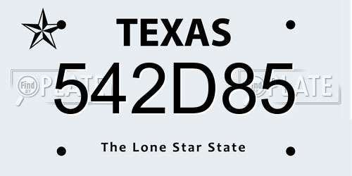542D85 Texas License Plate