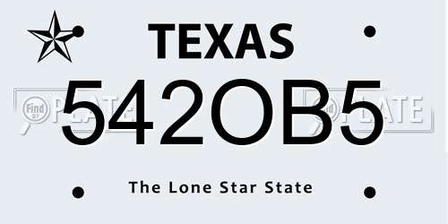 542OB5 Texas License Plate